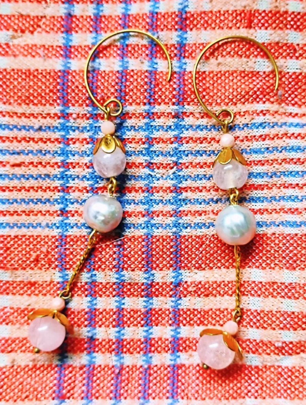 Handmade Rose Quartz and Pearl Blossom Drop Earrings